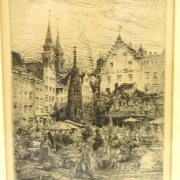 1899 Paul Geissler Framed Etching of Nuremburg